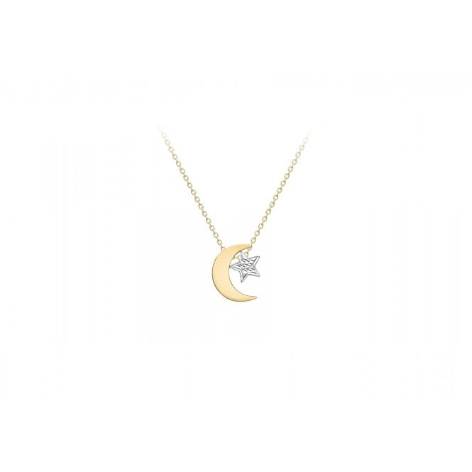 Eternity 9ct Gold 2 Colour Moon and Star Pendant with 17+1'' Chain