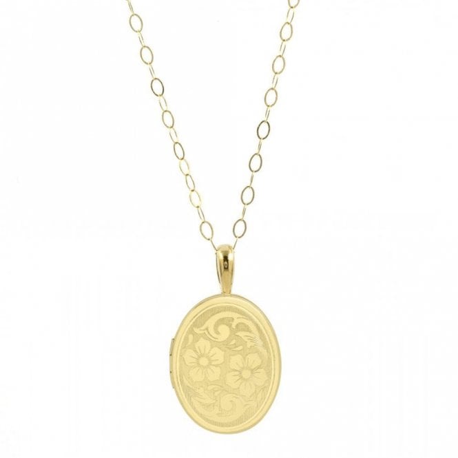 Eternity 9ct Gold 20mm Large Oval Floral Locket and 16'' Chain