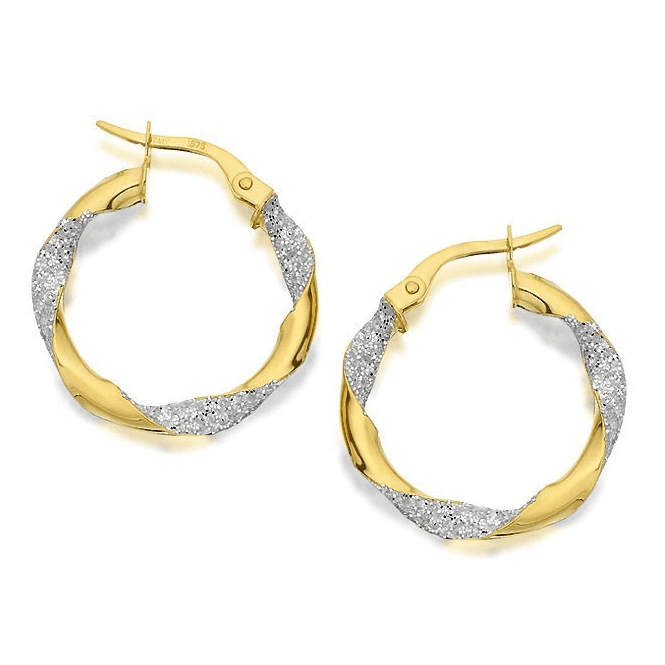 Eternity 9ct Gold 20mm Round Glitter Twisted Creole Hoop Earrings