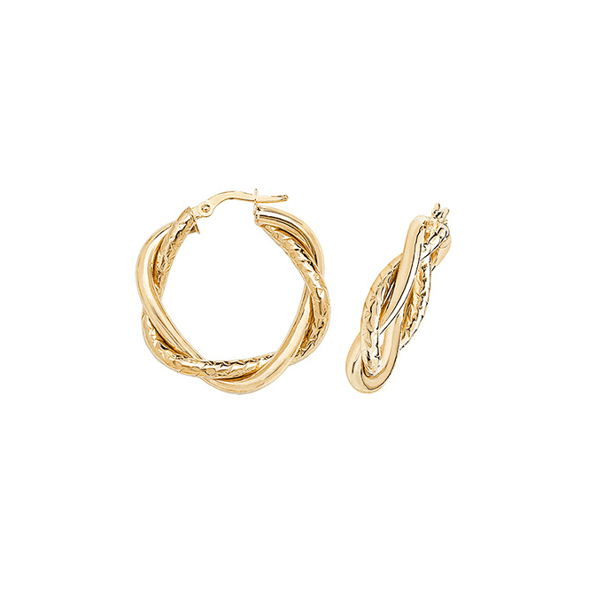 Eternity 9ct Gold 20mm Round Twisted Creole Hoop Earrings