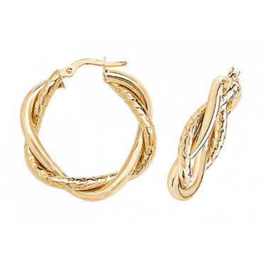 9ct Gold 20mm Round Twisted Creole Hoop Earrings