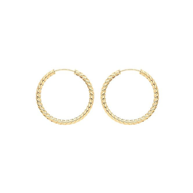 Eternity 9ct Gold 21mm Ribbed Hoop Earrings