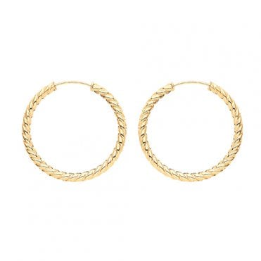 9ct Gold 21mm Ribbed Hoop Earrings