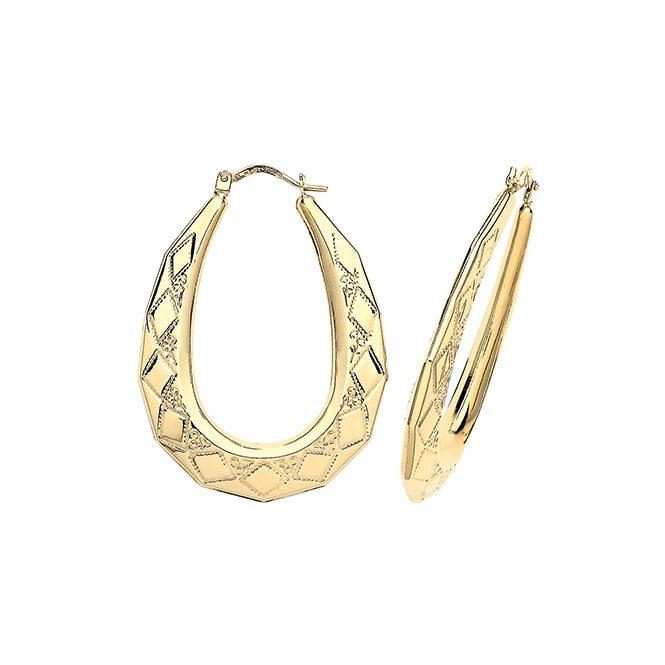 Eternity 9ct Gold 29mm Kite Pattern Creole Hoop Earrings