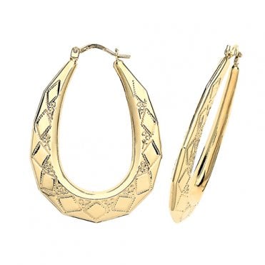 9ct Gold 29mm Kite Pattern Creole Hoop Earrings