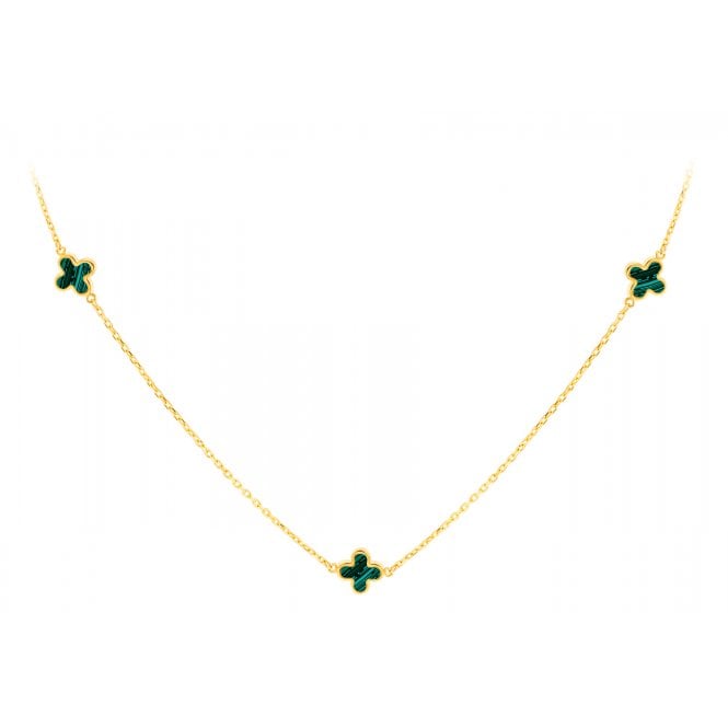 Eternity 9ct Gold 3 Green Malachite Clover Necklace