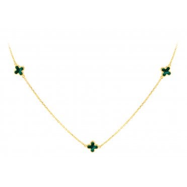 9ct Gold 3 Green Malachite Clover Necklace