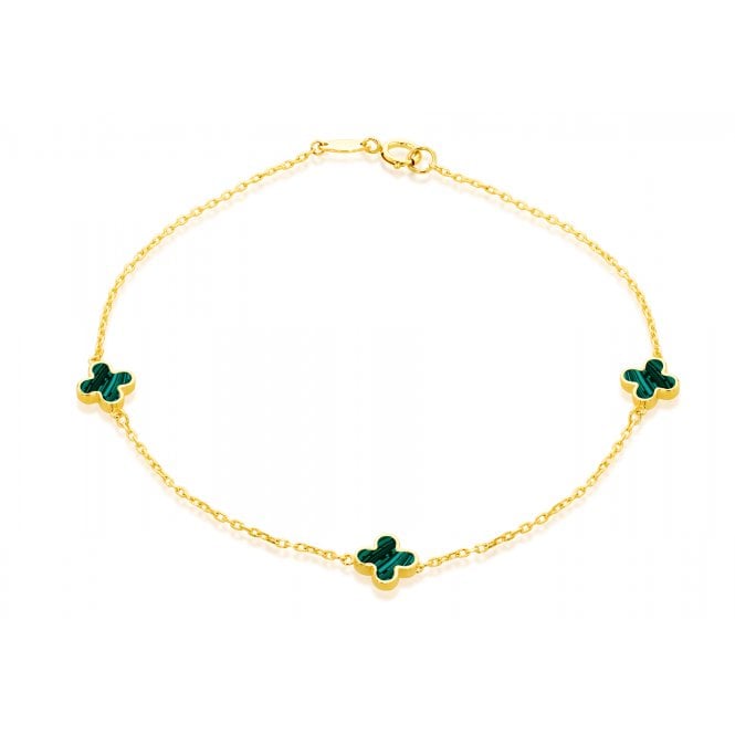 Eternity 9ct Gold 3 Malachite Clover Bracelet