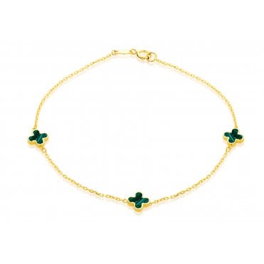 9ct Gold 3 Malachite Clover Bracelet