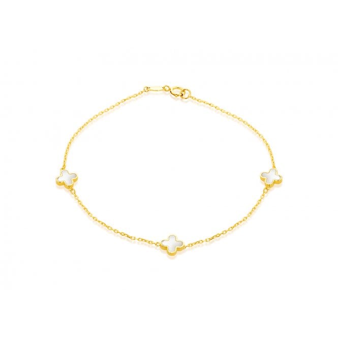 Eternity 9ct Gold 3 White Mother of Pearl Clover Bracelet
