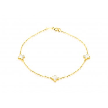 9ct Gold 3 White Mother of Pearl Clover Bracelet