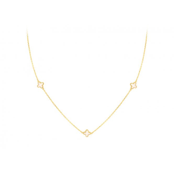 Eternity 9ct Gold 3 White Mother of Pearl Clover Necklace