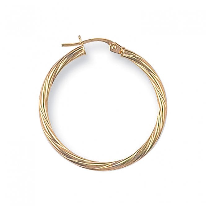 Eternity 9ct Gold 30mm Round Ribbed Creole Hoop Earrings