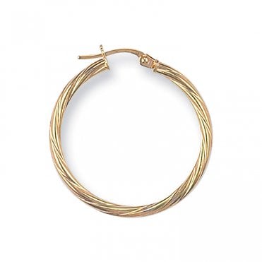 9ct Gold 30mm Round Ribbed Creole Hoop Earrings
