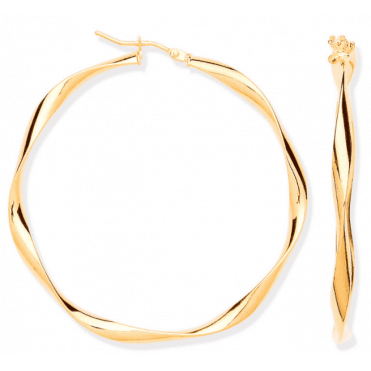 9ct Gold 45mm Large Twist Creole Hoop Earrings