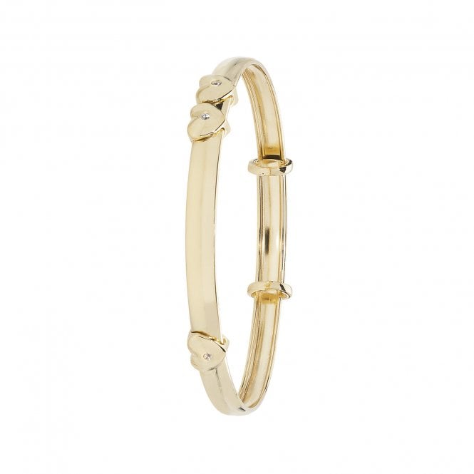 Eternity 9ct Gold 4mm 3 Cubic Zirconia Hearts Expanding Baby Bangle