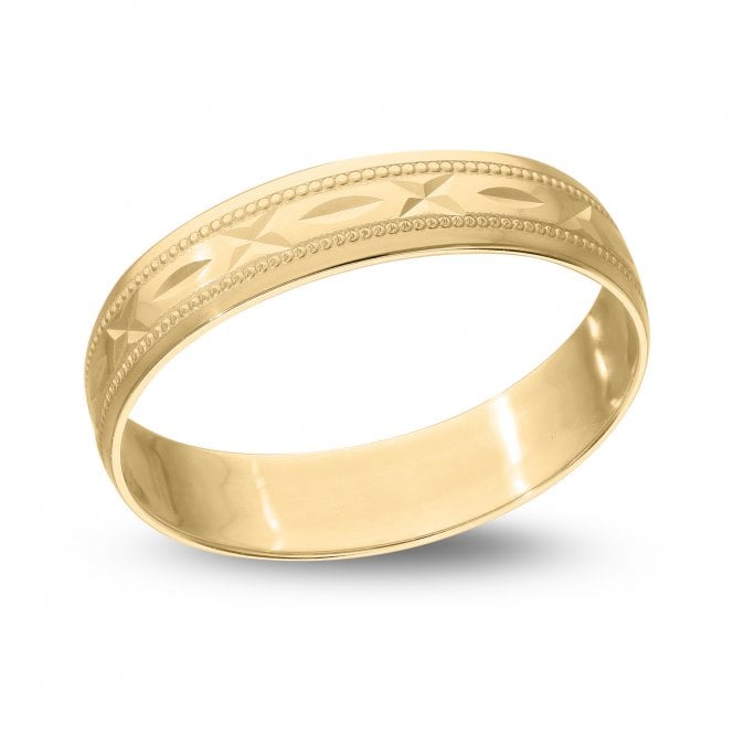 Eternity 9ct Gold 4mm Diamond Cut Kiss Pattern Wedding Ring Size M
