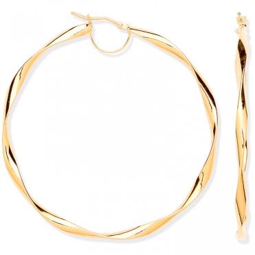 9ct Gold 55mm Large Twist Hoop Creole Earrings