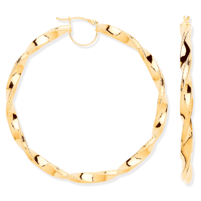 Eternity 9ct Gold 58mm Large Twist Ribbed Hoop Creole Earrings