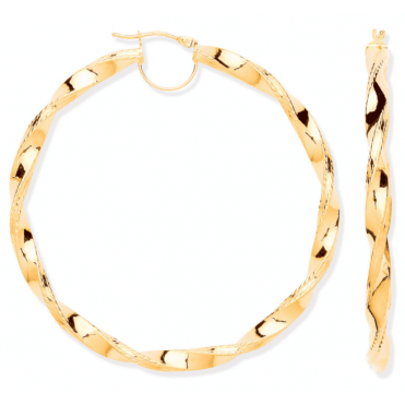 9ct Gold 58mm Large Twist Ribbed Hoop Creole Earrings