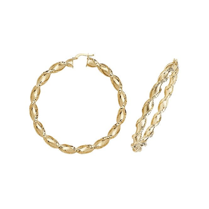 Eternity 9ct Gold 60mm Diamond Cut Twisted Creole Hoop Earrings