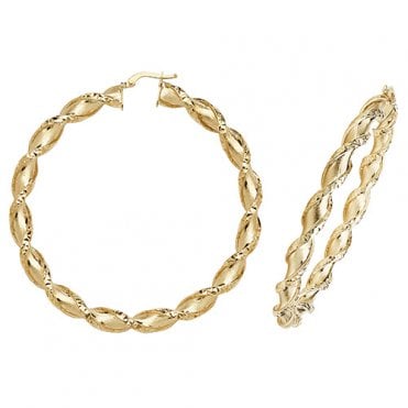 9ct Gold 60mm Diamond Cut Twisted Creole Hoop Earrings