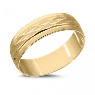 9ct Gold 6mm Diamond Cut Fancy Wedding Ring Size N