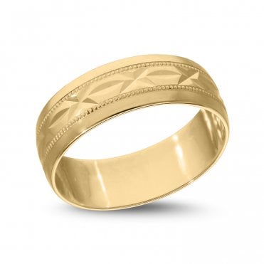 9ct Gold 6mm Diamond Cut Kiss Pattern Wedding Ring Size P