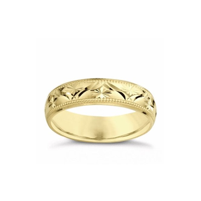 Eternity 9ct Gold 6mm Diamond Cut Stars Beaded Edge Wedding Ring Size L