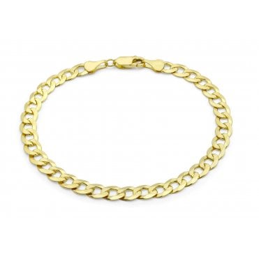 9ct Gold 8'' Mens Hollow Diamond Cut Curb Bracelet