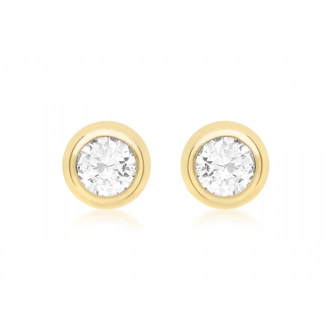 Eternity 9ct Gold 9mm Round Cubic Zirconia Rubover Stud Earrings