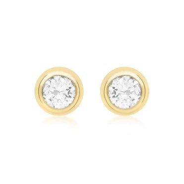 9ct Gold 9mm Round Cubic Zirconia Rubover Stud Earrings