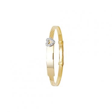 9ct Gold Baby/Kids Cubic Zirconia Heart ID Expanding Bangle