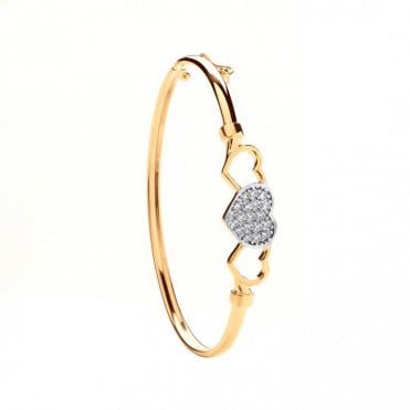 9ct Gold Baby/Kids Cubic Zirconia Triple Heart Bangle