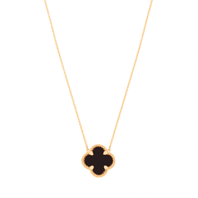 Eternity 9ct Gold Black Onyx 4 Leaf Clover Pendant & Chain