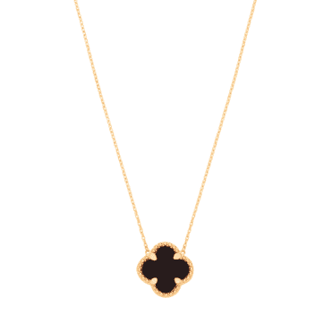 9ct Gold Black Onyx 4 Leaf Clover Pendant & Chain