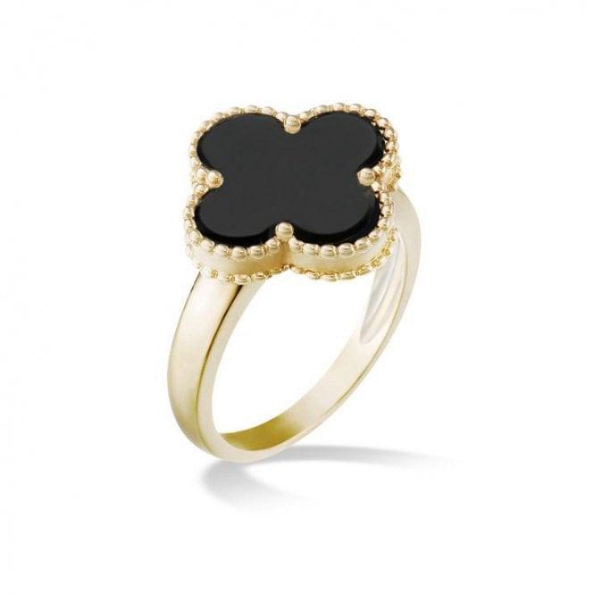 Eternity 9ct Gold Black Onyx Clover Ring Size S