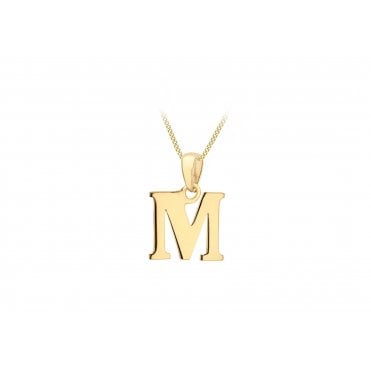 9ct Gold Block Initial 'M' Pendant (Chain not included)