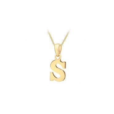 9ct Gold Block Initial 'S' Pendant (Chain not included)