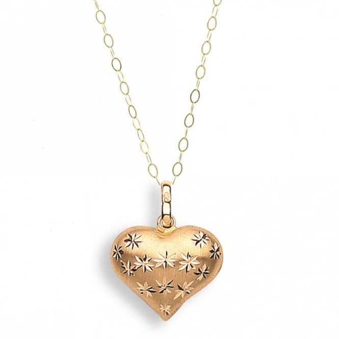 Eternity 9ct Gold Chunky Diamond Cut Heart Pendant and 16'' Trace Chain