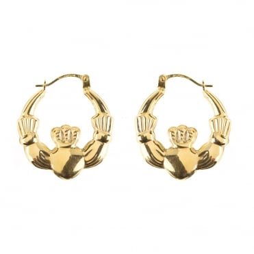 9ct Gold Claddagh Creole 20mm Hoop Earrings