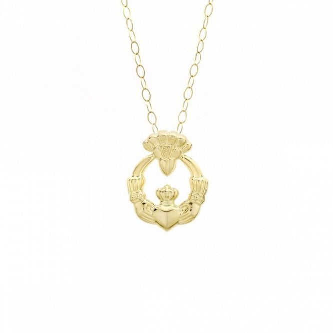 Eternity 9ct Gold Claddagh Pendant and 16'' Chain
