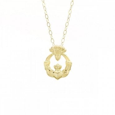 9ct Gold Claddagh Pendant and 16'' Chain