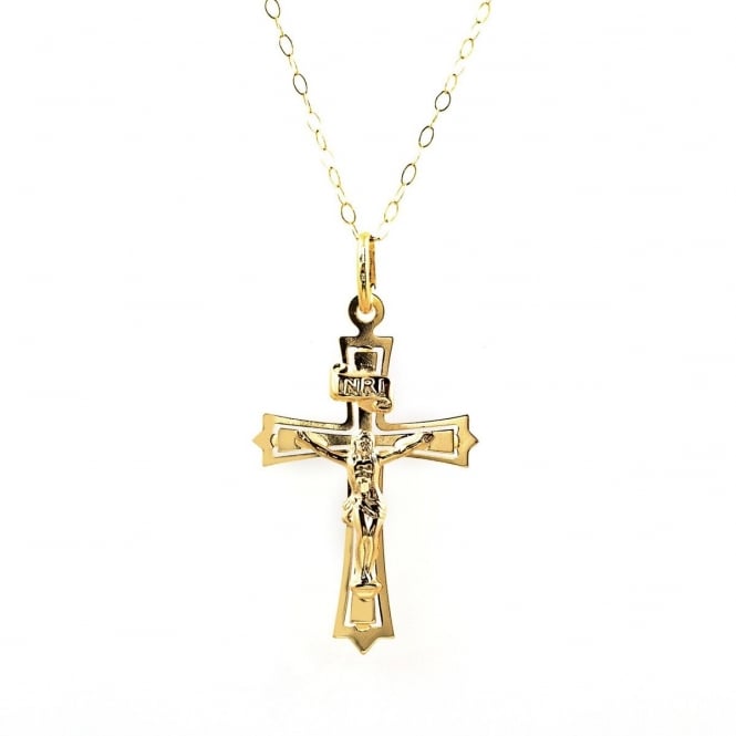 Eternity 9ct Gold Crucifix Pendant and 16'' Trace Chain