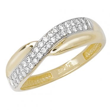 9ct Gold Cubic Zirconia 2 Row Crossover Style Ring Size M