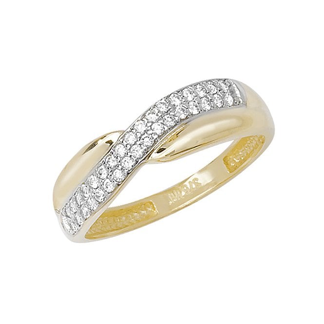 Eternity 9ct Gold Cubic Zirconia 2 Row Crossover Style Ring Size P