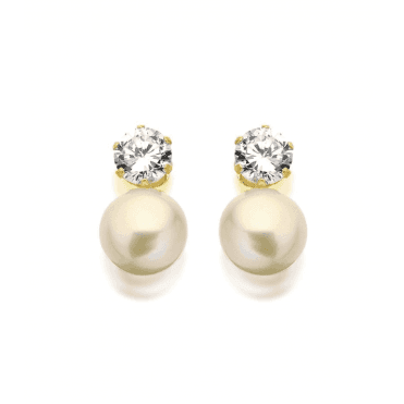 9ct Gold Cubic Zirconia And Pearl Stud Earrings