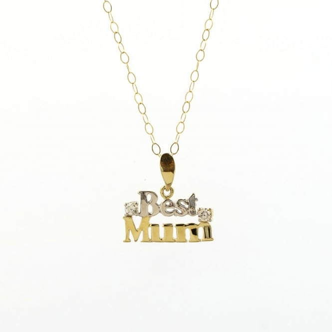 Eternity 9ct Gold Cubic Zirconia 'Best Mum' Pendant and 16'' Trace Chain