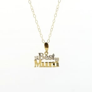 9ct Gold Cubic Zirconia 'Best Mum' Pendant and 16'' Trace Chain