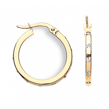 9ct Gold Cubic Zirconia Creole Hoop Earrings